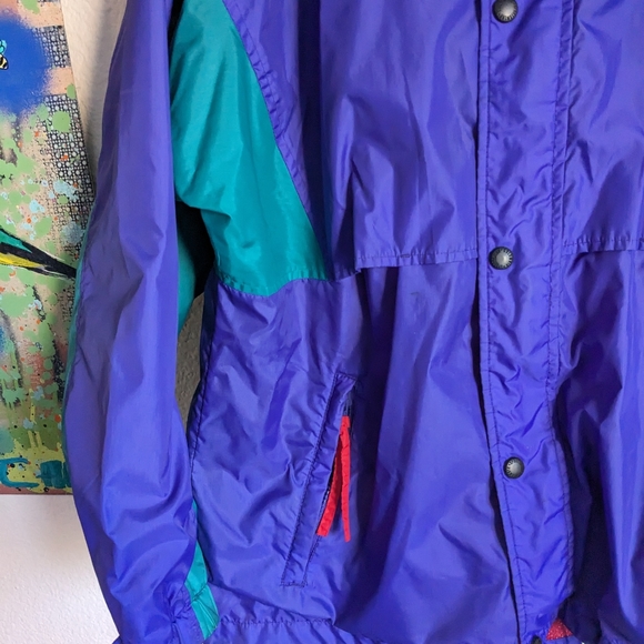 Vtg 90s Columbia Sportswear Omni Tech Windbreaker Jacket Purple Teal Mens S - Picture 6 of 15